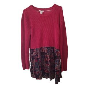 Westbound Sweater with Paisley/Buffalo Plaid Skirt Long Sleeve Dress